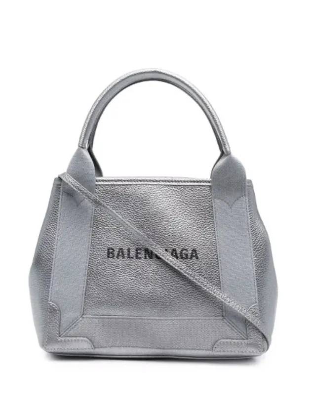 Luxury Balenciaga Navy Cabas XS Leather Tote Bag Grey