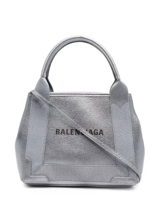 Luxury Balenciaga Navy Cabas XS Leather Tote Bag Grey