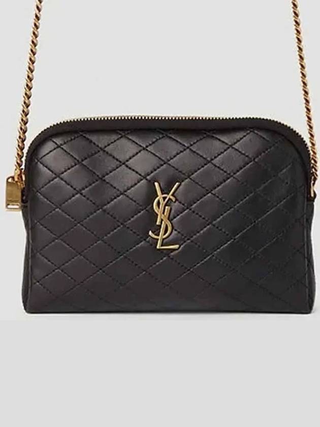 Luxury Saint Laurent Gaby Quilted Lambskin Chain Cross Bag Black