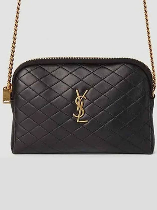 Luxury Saint Laurent Gaby Quilted Lambskin Chain Cross Bag Black