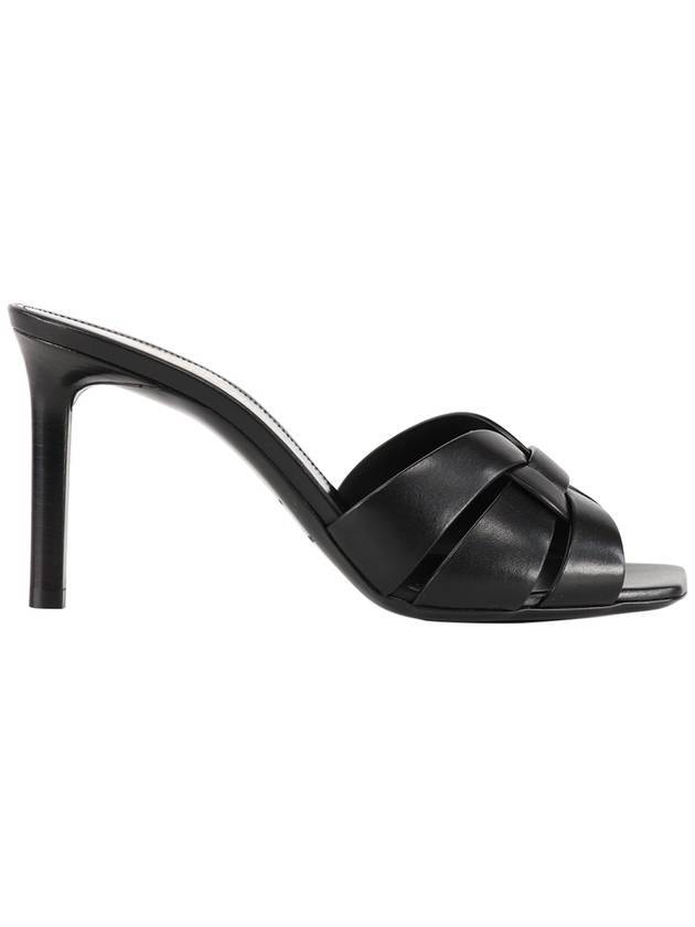 Luxury Saint Laurent Tribute Leather Sandal Heels Black