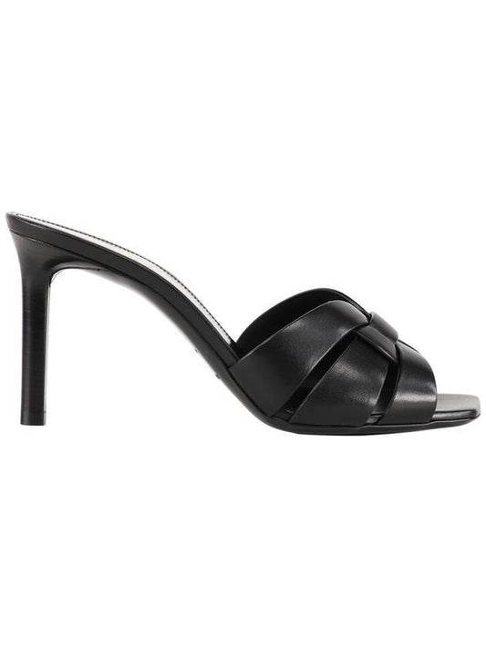 Luxury Saint Laurent Tribute Leather Sandal Heels Black