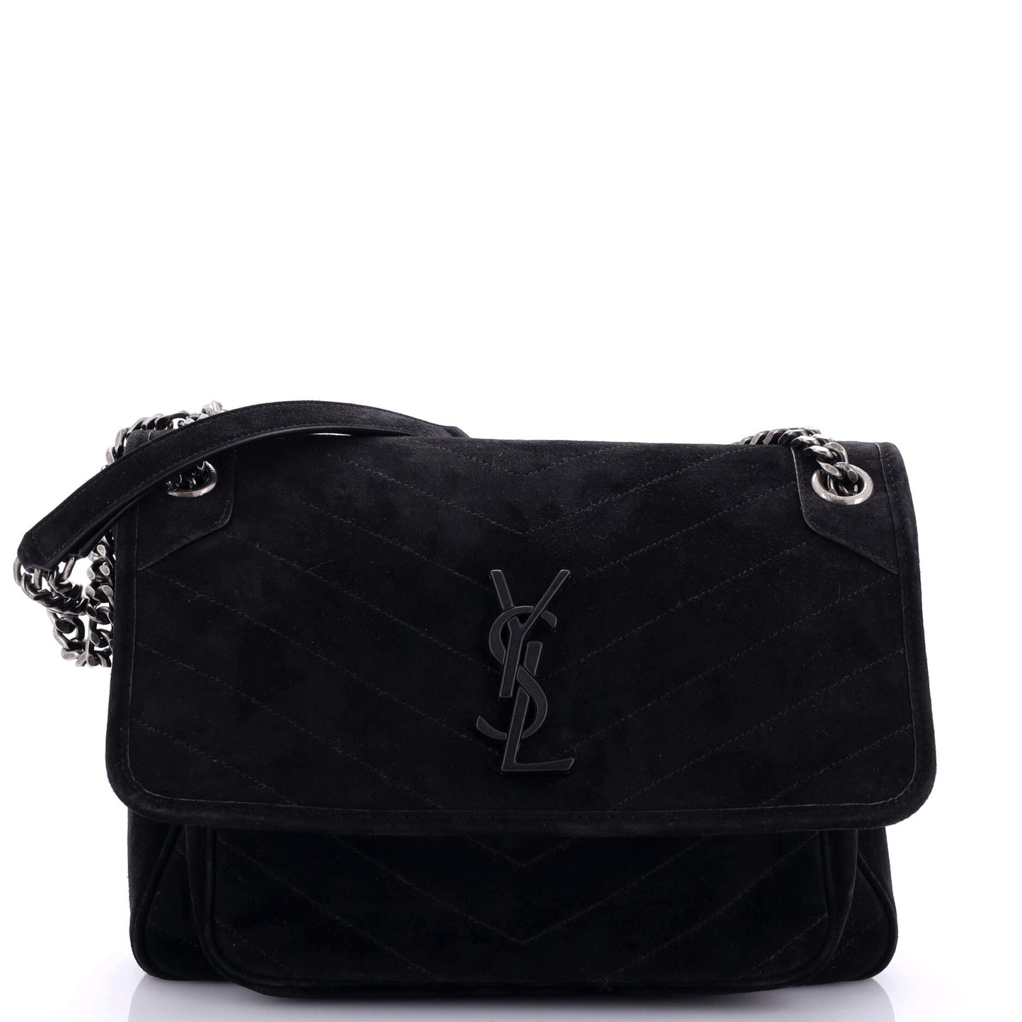 Luxury Saint Laurent Niki Chain Flap Bag Matelasse Chevron Suede Medium
