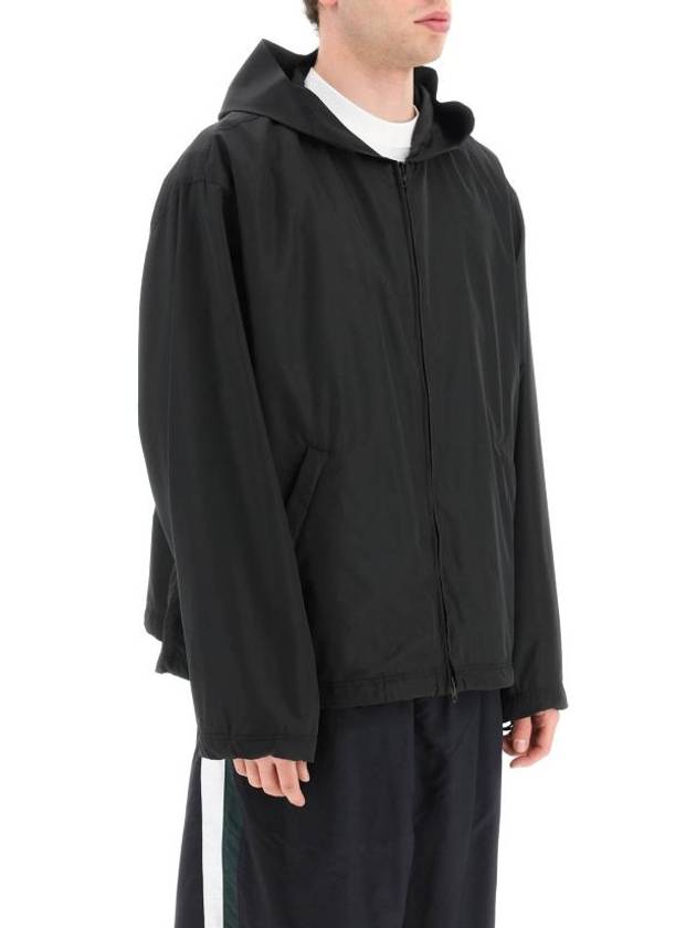 Luxury Balenciaga Logo Print Hooded Windbreaker Black