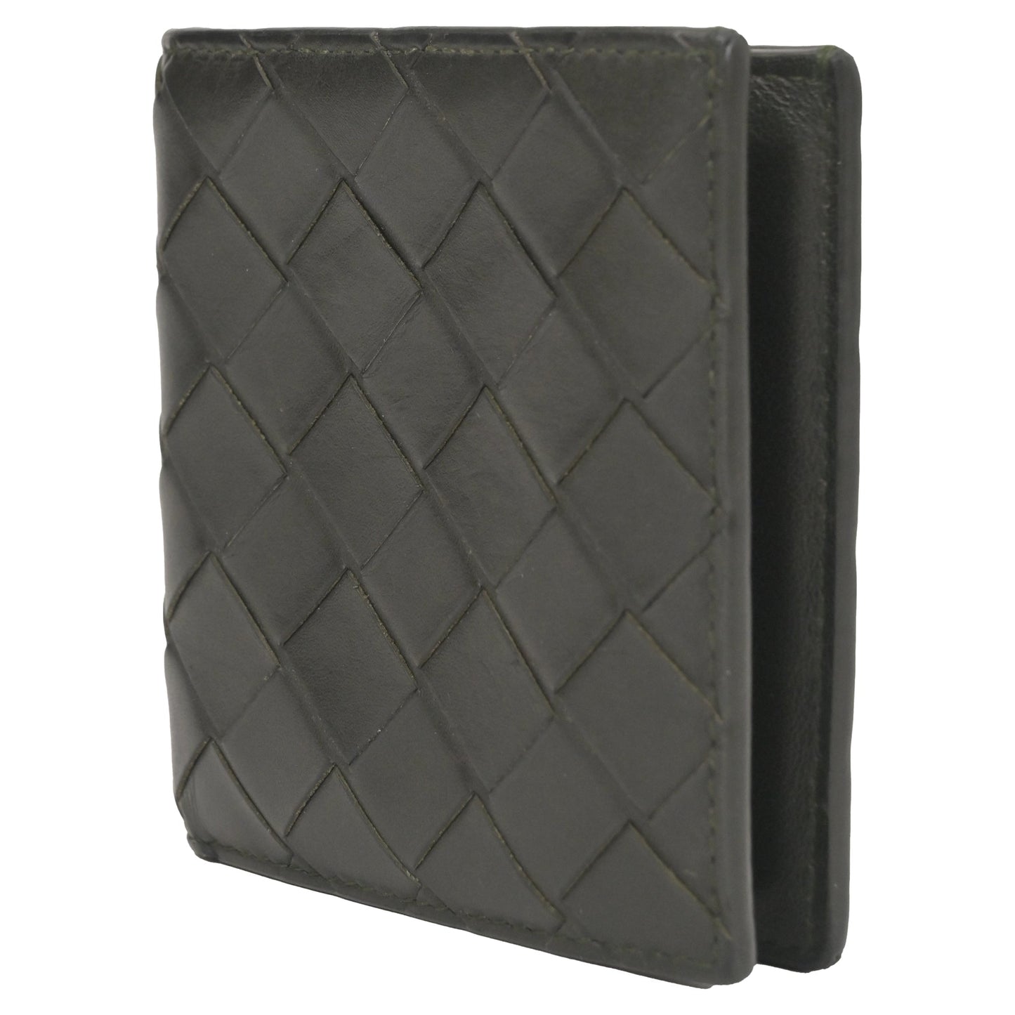 Luxury Bottega Veneta Bi-Fold Wallet in Black Intrecciato Leather