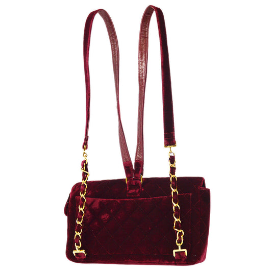 Luxury Chanel * 1994-1996 Classic Flap Backpack Medium Velvet Bordeaux