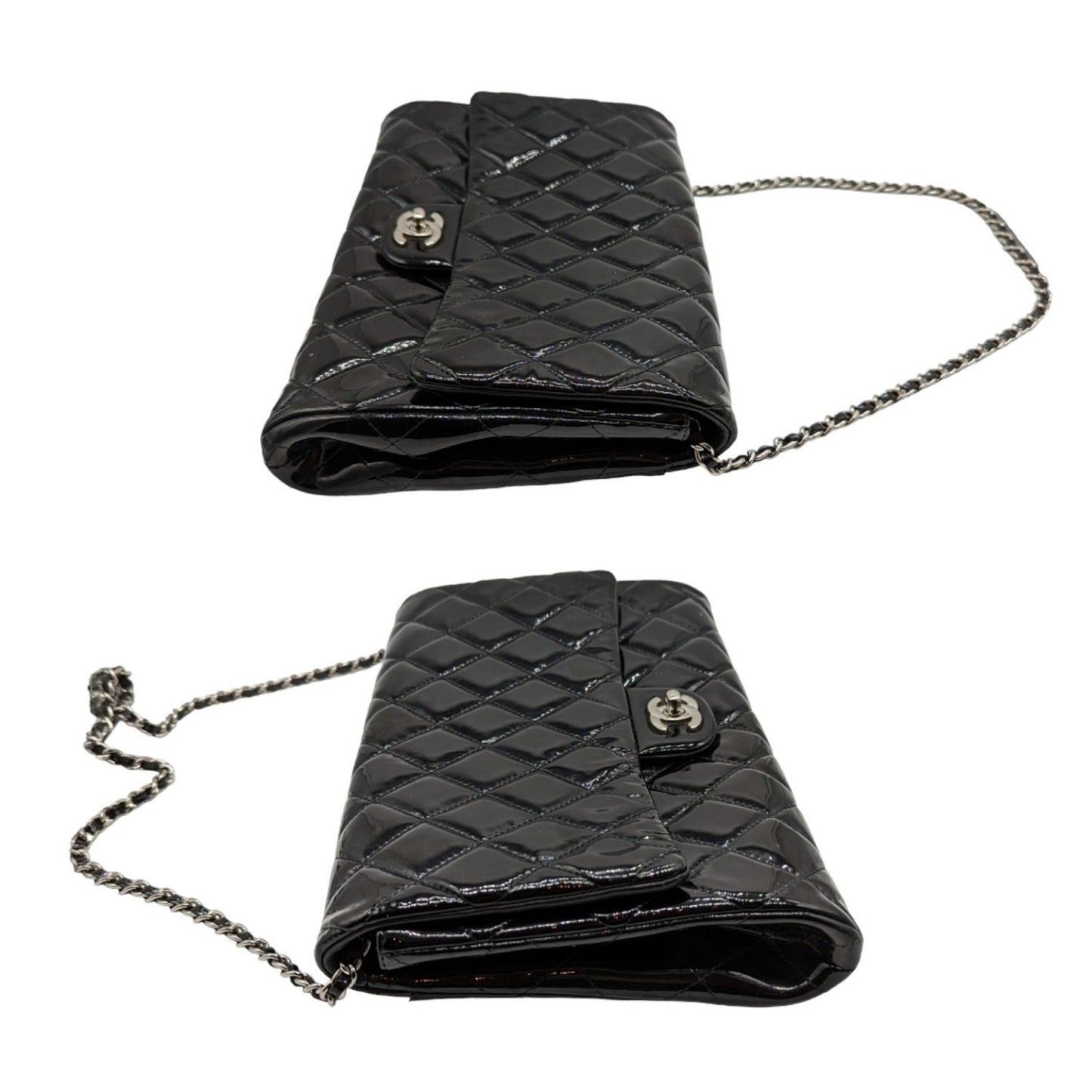 Luxury Chanel bag Black Patent Leather New Clutch With Chain CWC