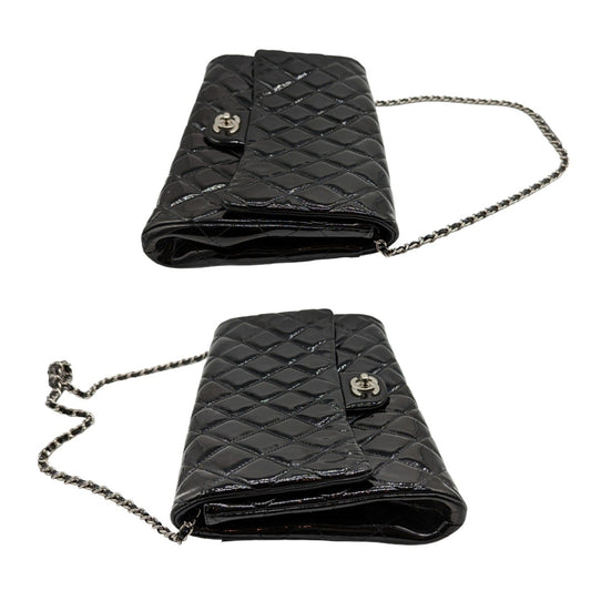 Luxury Chanel bag Black Patent Leather New Clutch With Chain CWC