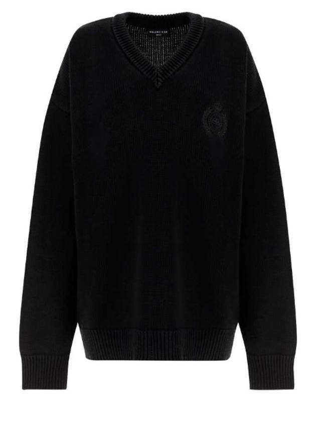 Luxury Balenciaga Men's Back Logo V-Neck Knit Top Black