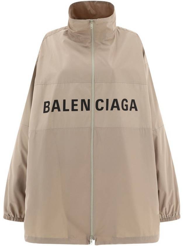 Luxury Balenciaga Logo Print Zip-up Jacket Beige