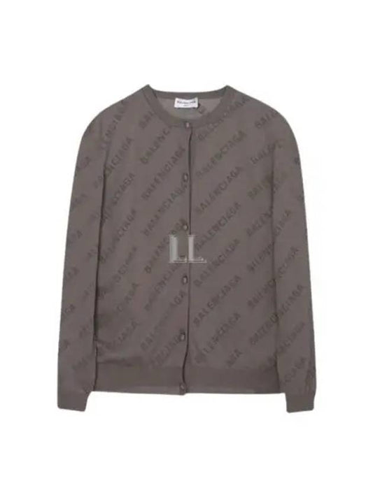 Luxury Balenciaga All-Over Logo Print Cotton Crop Cardigan Beige