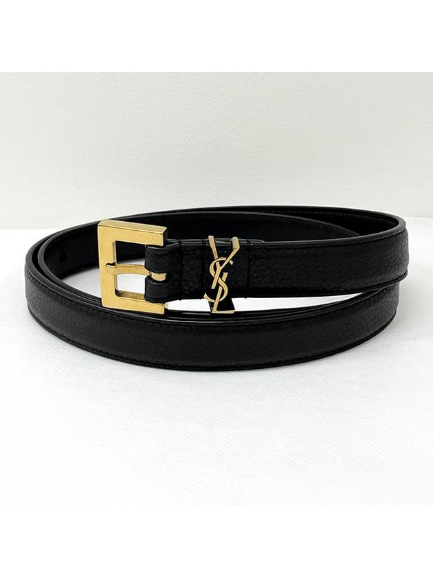 Luxury Saint Laurent Monogram Buckle Grain Leather Belt Black