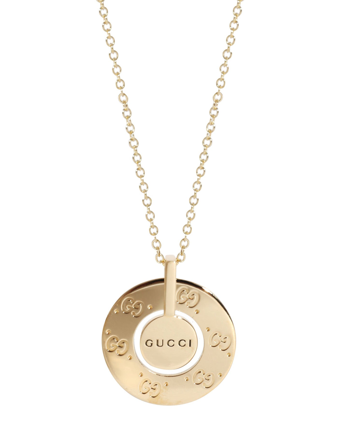 Luxury Gucci Trending 2025 Icon Rotating Disc  Circle Pendant in 18K Yellow Gold