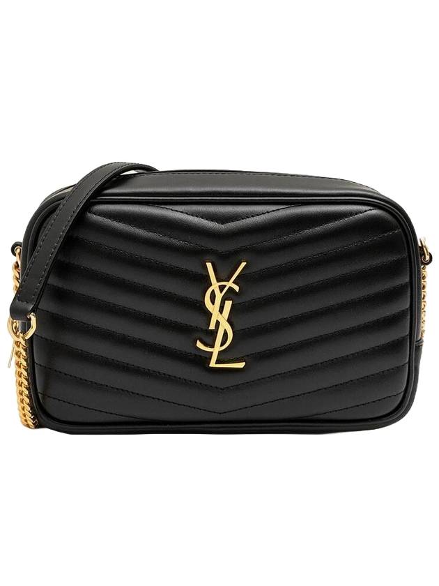 Luxury Saint Laurent Lou Gold Mini Leather Cross Bag Black