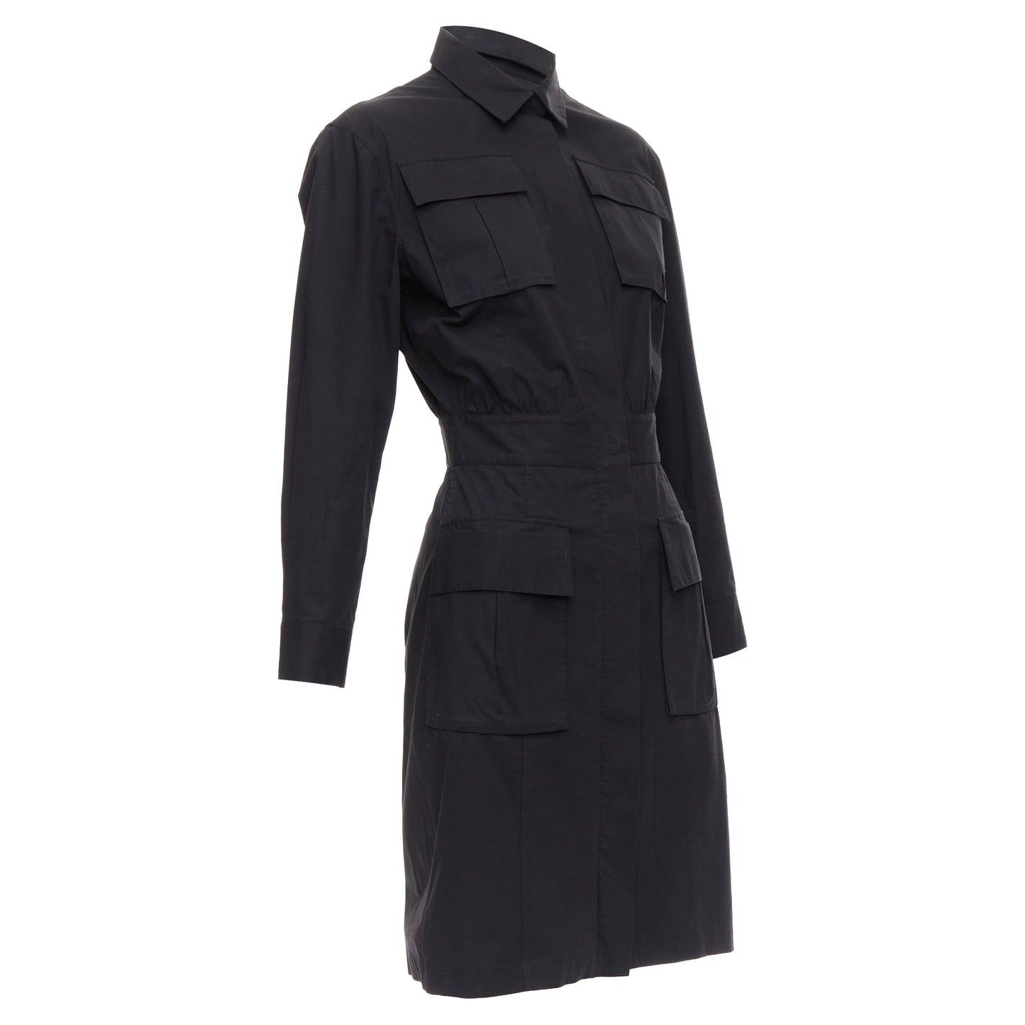 Luxury Bottega Veneta Cotton Safari Utility Pocket Button Up Dress