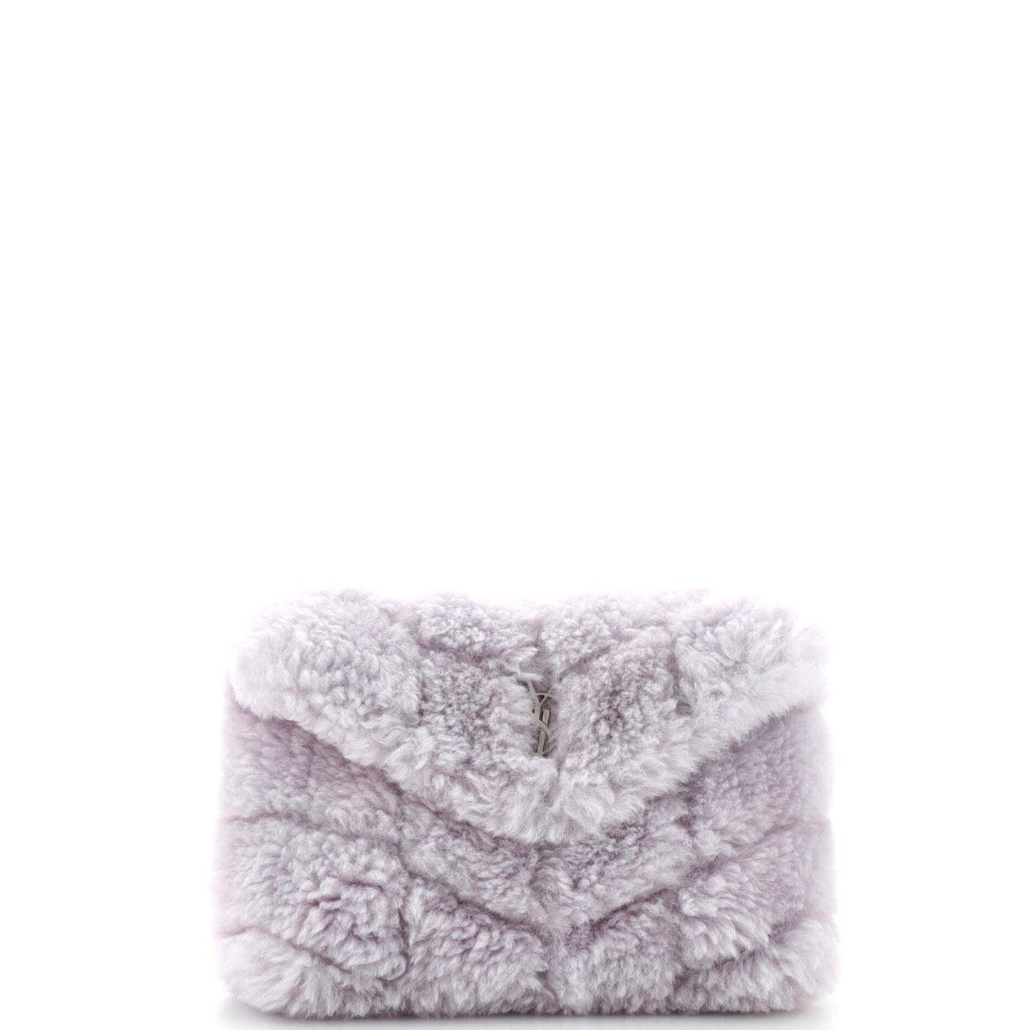 Luxury Saint Laurent LouLou Puffer Clutch Matelasse Chevron Shearling Small