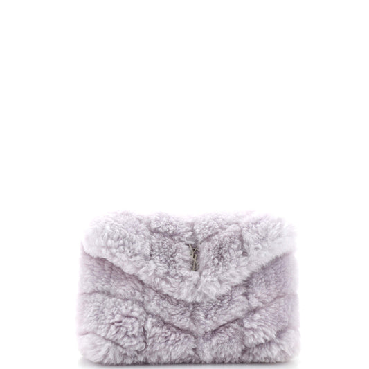 Luxury Saint Laurent LouLou Puffer Clutch Matelasse Chevron Shearling Small