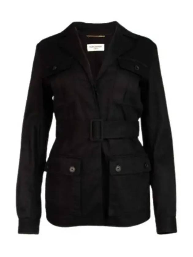 Luxury Saint Laurent Safari Cotton Gabardine Linen Jacket Black
