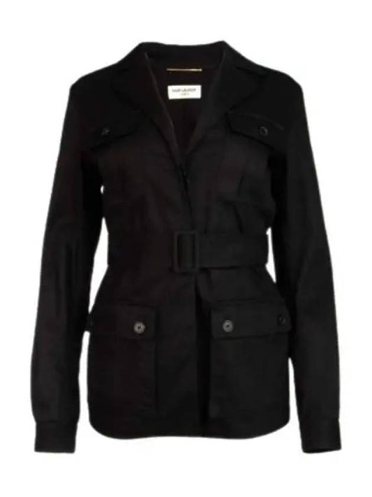Luxury Saint Laurent Safari Cotton Gabardine Linen Jacket Black