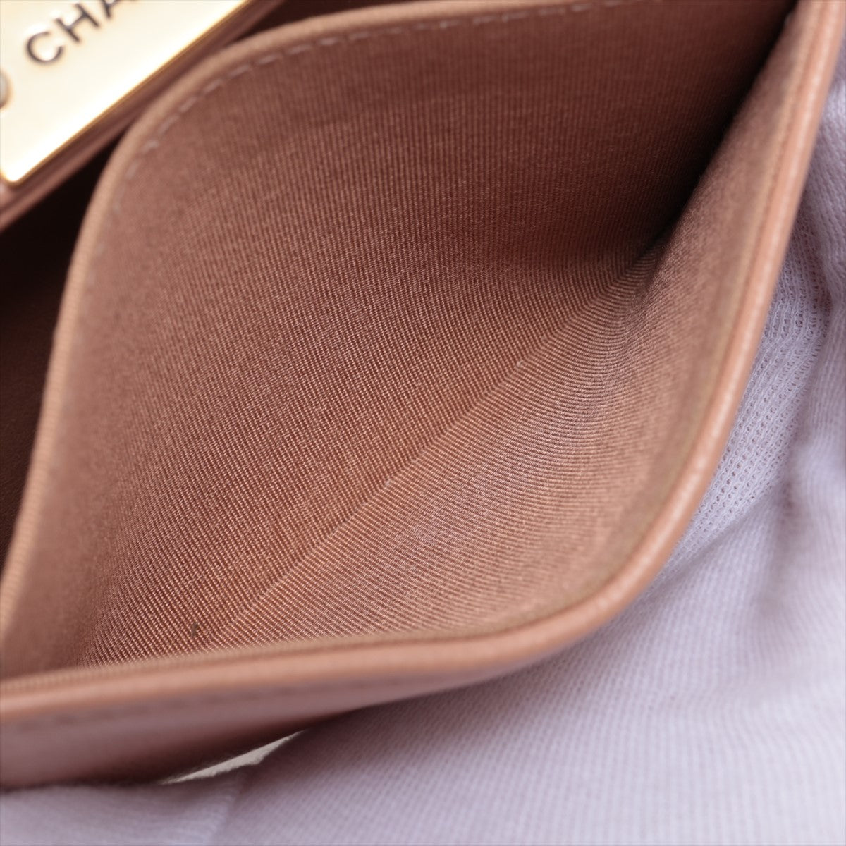 Chanel Logo Leather Coin Case Pink Beige G