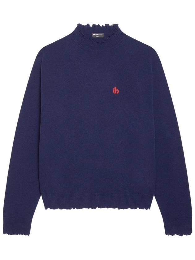 Luxury Balenciaga B Logo Knit Top Navy