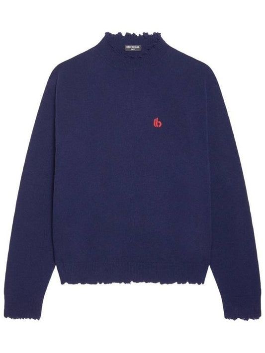 Luxury Balenciaga B Logo Knit Top Navy