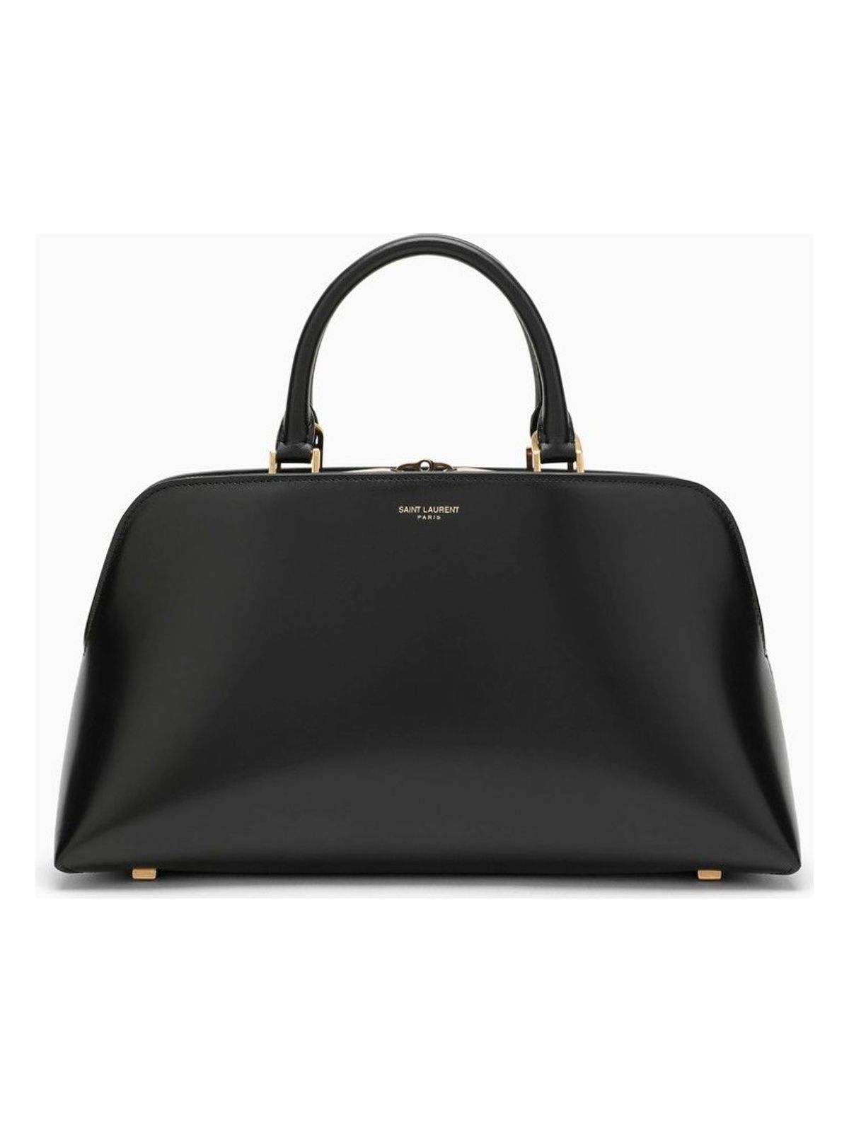 Luxury Saint Laurent Women's Small Shiny Leather Duffle Bag in Black | 7634782ZA0W