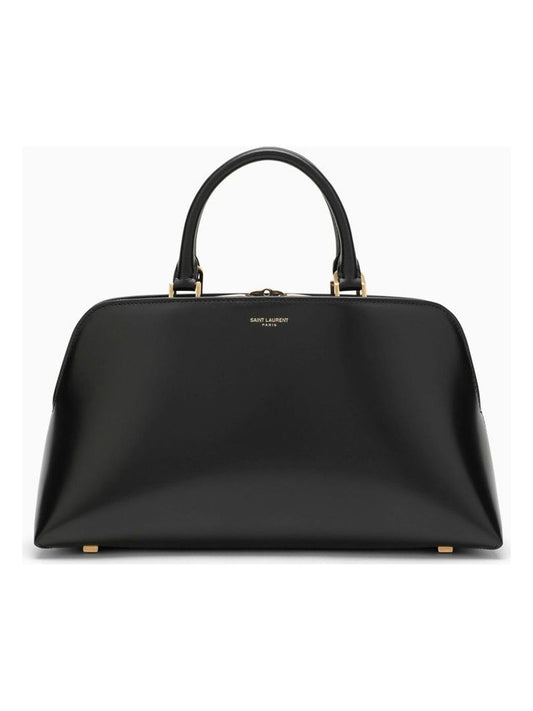 Luxury Saint Laurent Women's Small Shiny Leather Duffle Bag in Black | 7634782ZA0W