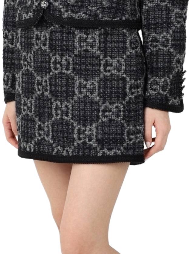 Luxury Gucci Trending 2025 Women's GG Monogram Tweed A-Line Skirt Dark Grey