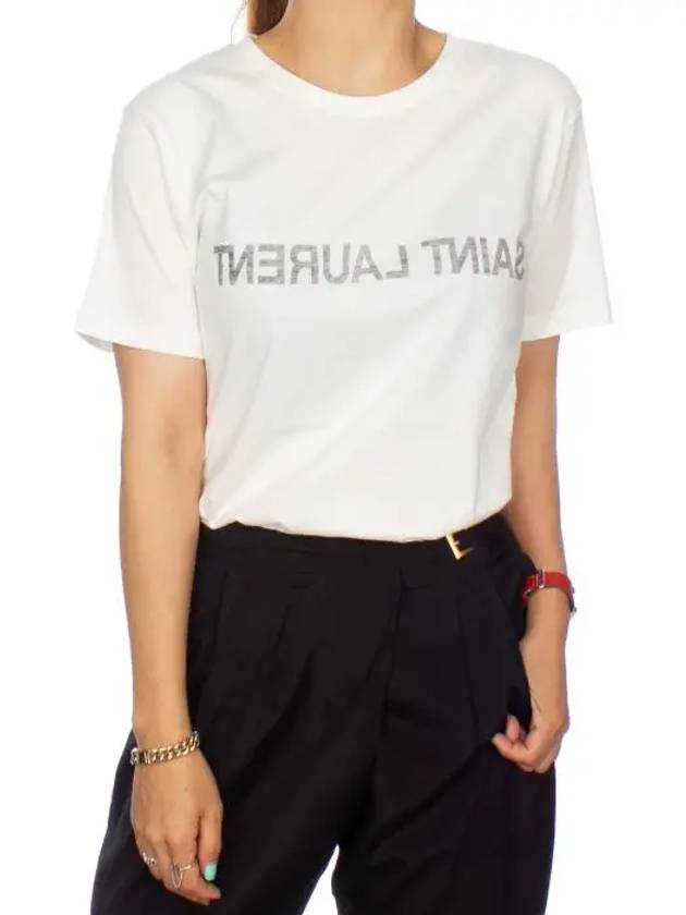 Luxury Saint Laurent Reverse Short Sleeve T-Shirt Nature Et Noir