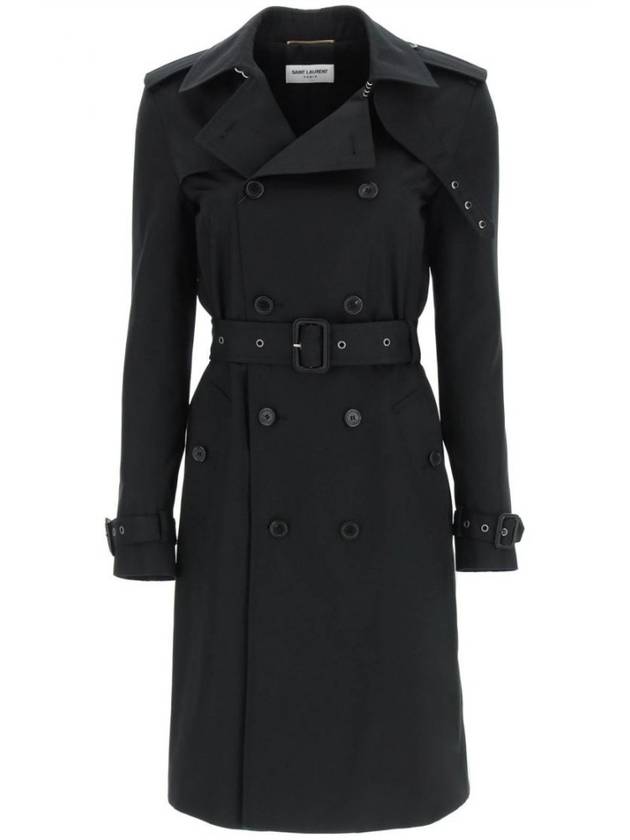 Luxury Saint Laurent Gabardine Classic Saint Gabardine Trench Coat Black