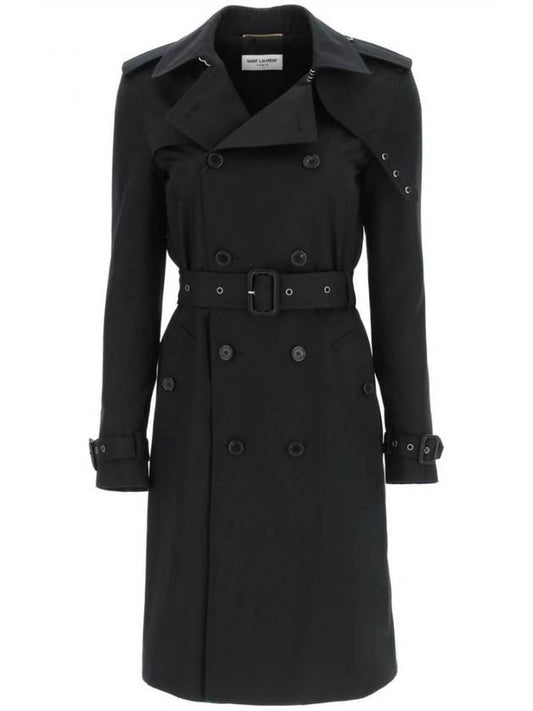 Luxury Saint Laurent Gabardine Classic Saint Gabardine Trench Coat Black