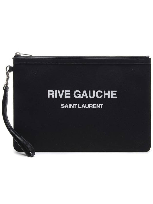 Luxury Saint Laurent Rive Gauche Zipper Strap Clutch Bag Black