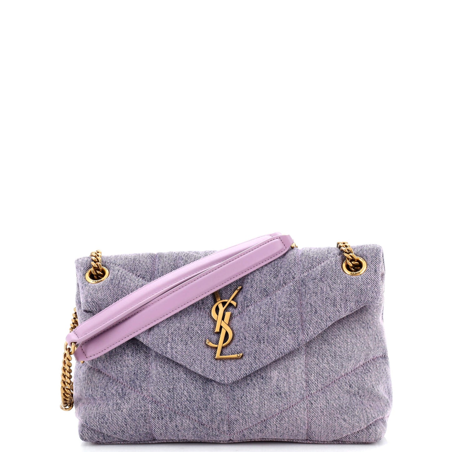 Luxury Saint Laurent Loulou Puffer Shoulder Bag Quilted Vintage Denim Small