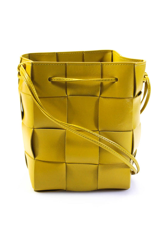Luxury Bottega Veneta Womens Small Cassette Intrecciato Bucket Bag Handbag Yellow