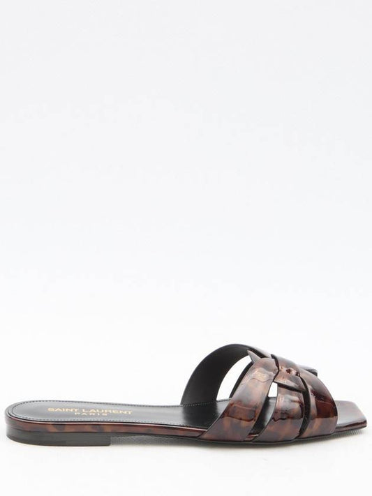 Luxury Saint Laurent Tribute Tortoiseshell Patent Leather Mules Havana