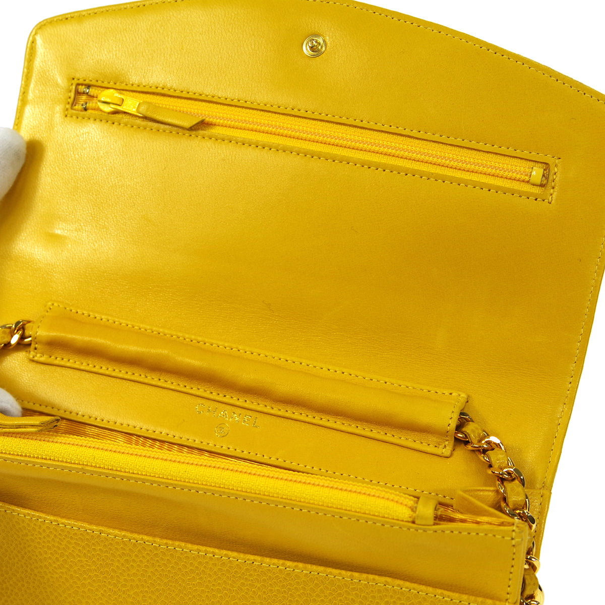 Luxury Chanel 1997-1999 Yellow Caviar Timeless WOC Wallet on Chain