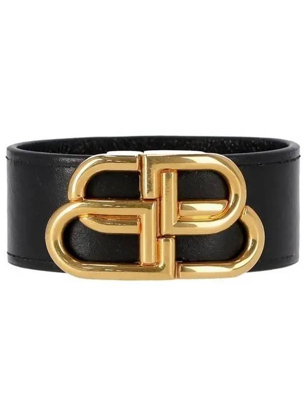 Luxury Balenciaga Double B Logo Buckle Leather Belt Black