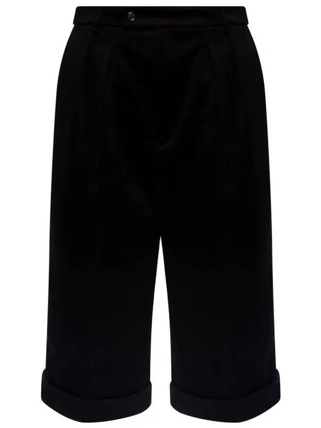Luxury Saint Laurent High Waist Crop Wide Shorts Black