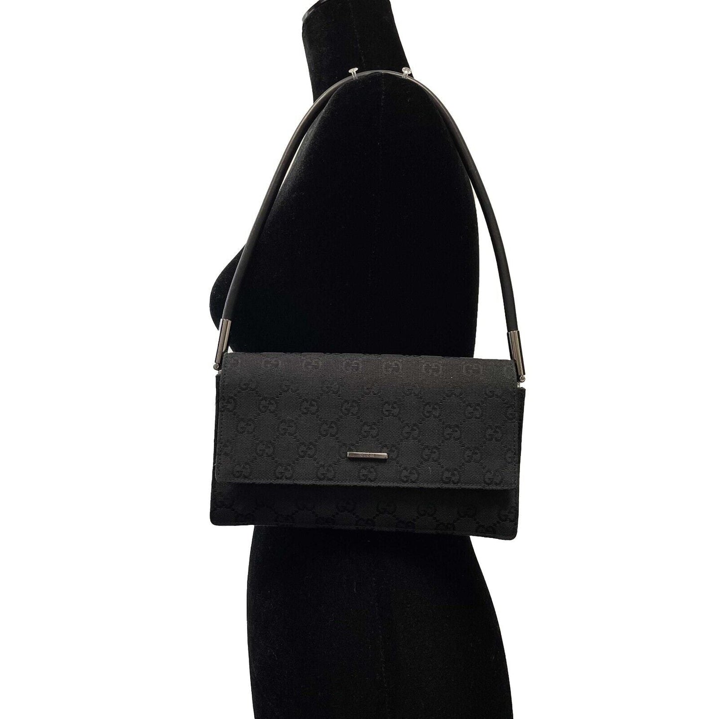 Luxury Gucci - Black GG Monogram Canvas Shoulder Bag