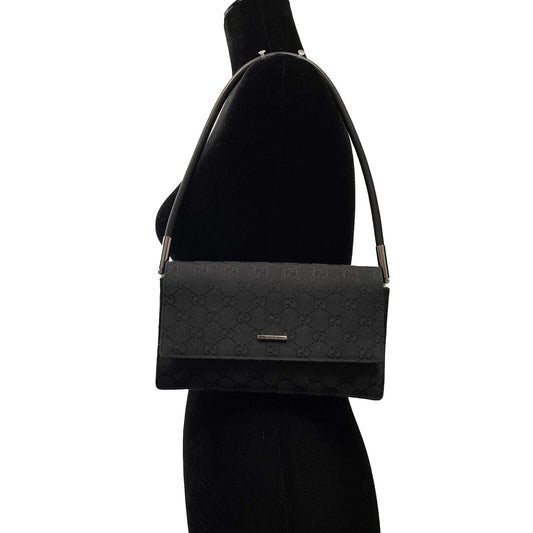 Luxury Gucci - Black GG Monogram Canvas Shoulder Bag