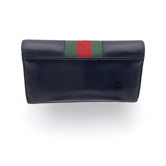Luxury Gucci Trending 2025 Black Leather Web Signature Sylvie Continental Wallet