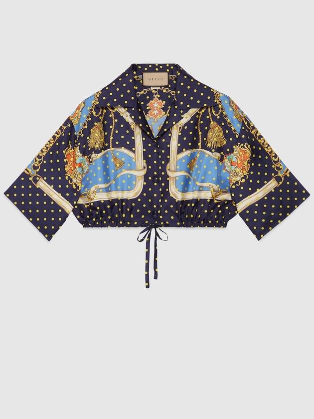 Luxury Gucci Trending 2025 Polka Dot Cropped Silk Shirt Blue