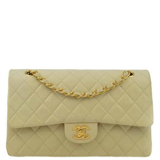 Chanel 1997-1999 Beige Lambskin Medium Classic Double Flap Bag