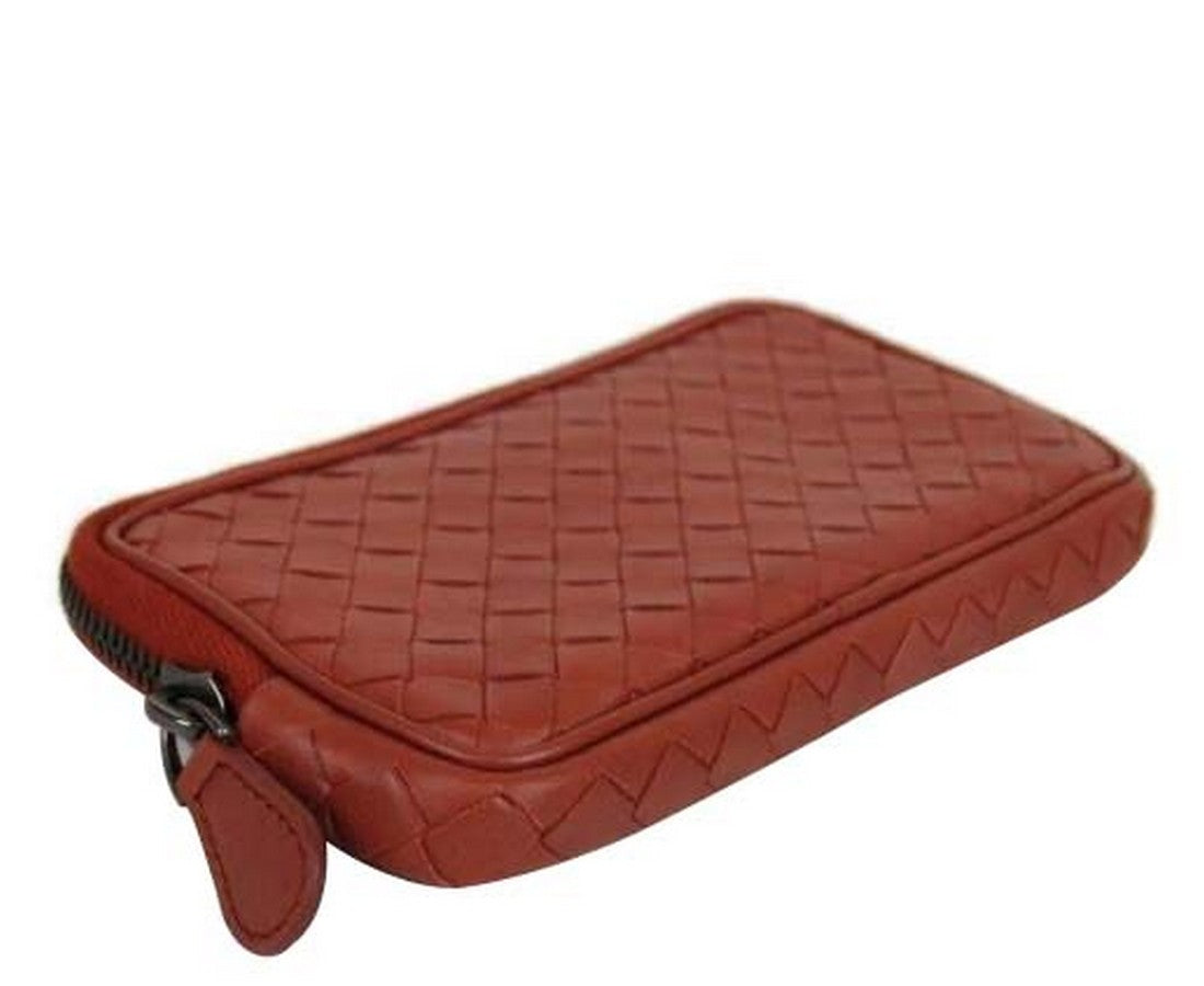 Luxury Bottega Veneta Unisex Smartphone Case Rust Woven Leather Coin Purse