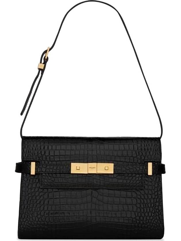 Luxury Saint Laurent Manhattan Crocodile Small Shoulder Bag Black