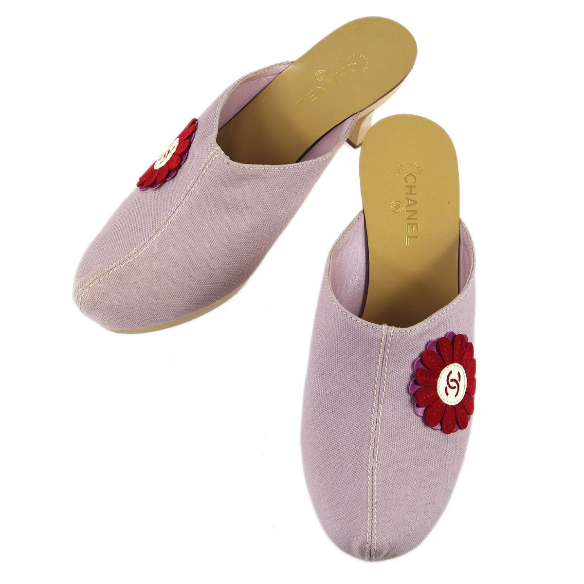 Luxury Chanel * Flower Mules Shoes #37 1/2