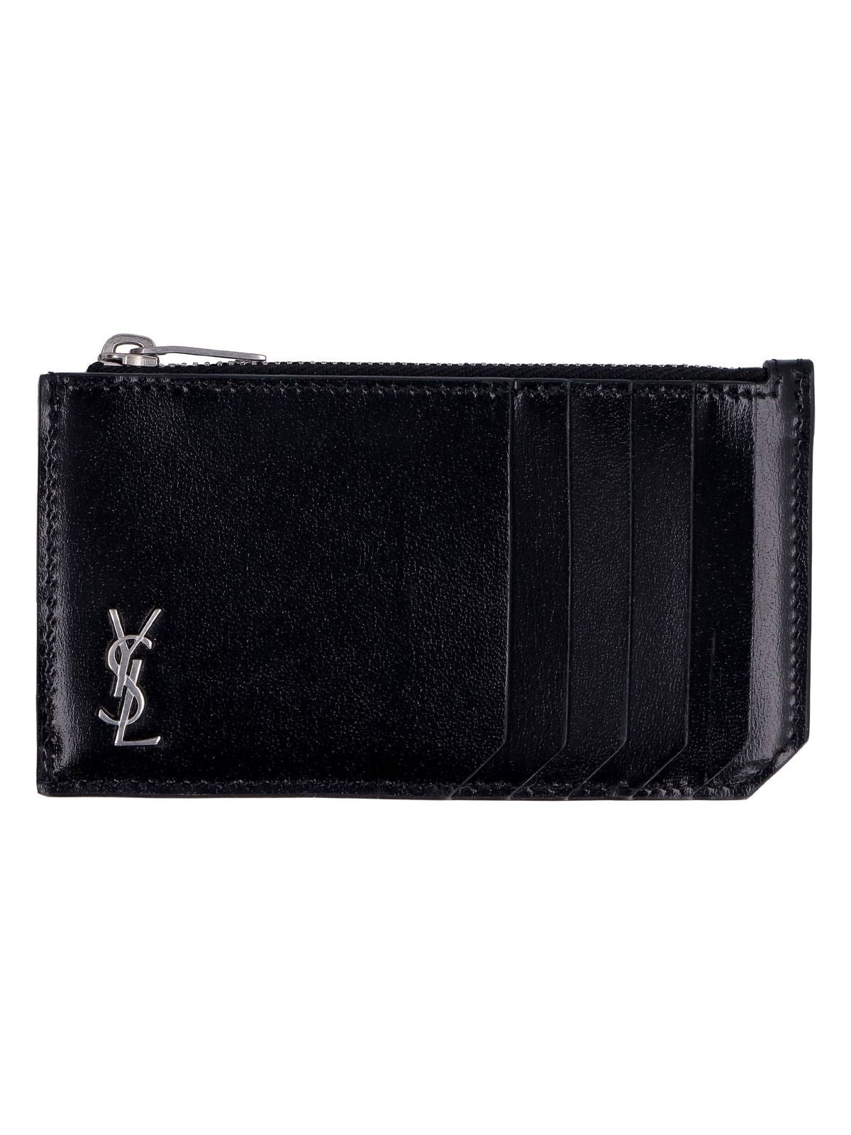 Luxury Saint Laurent Men's Monogram Zip Credit Card Holder in Black | 6298991JB0E