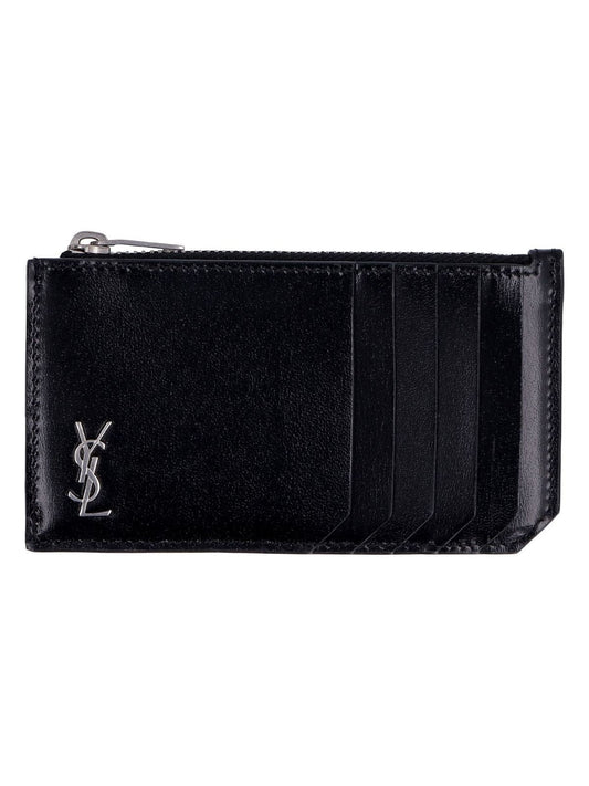 Luxury Saint Laurent Men's Monogram Zip Credit Card Holder in Black | 6298991JB0E