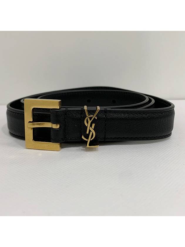 Luxury Saint Laurent Monogram Square Leather Belt Black